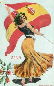 Postcard Spain Beautiful native woman with flag artist impression 23-9788