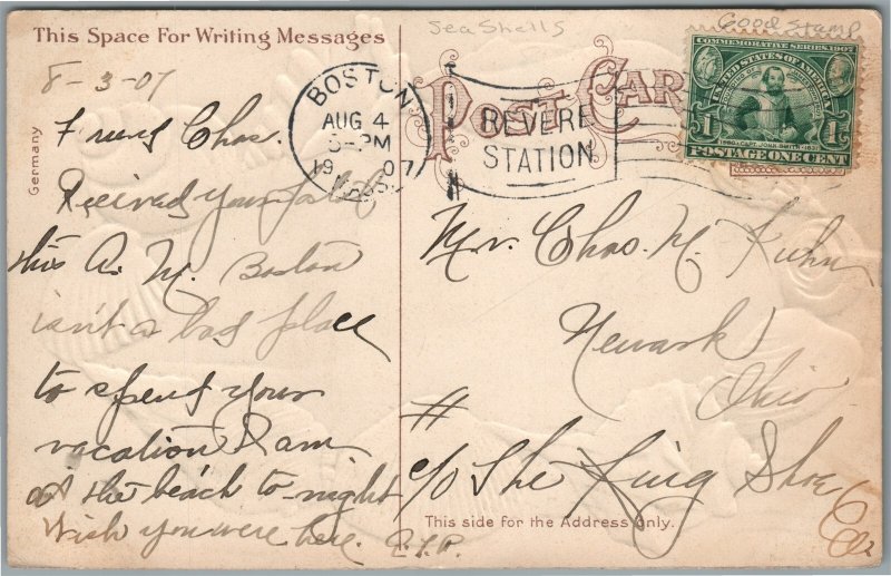 REVERE BEACH MA BOULEVARD ANTIQUE SHELL BORDERS POSTCARD