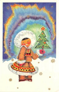 Lot269 girl with christmas tree fir russia greetings