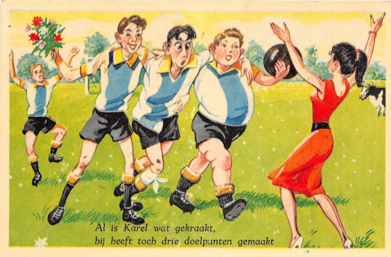 C99/ Sports Postcard Soccer Football Futball Comic 60s Netherlands? Woman Sexy13