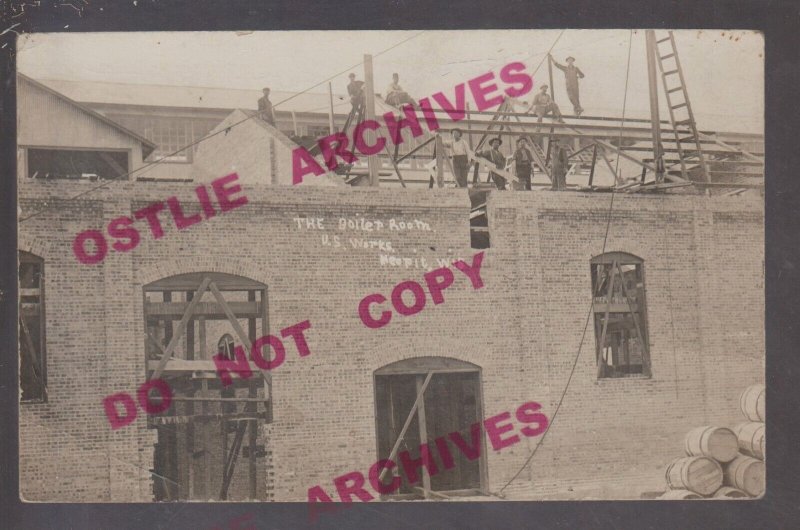 Neopit WISCONSIN RPPC 1908 CONSTRUCTION CREW Boiler Room Ceiling US WORKS WI KB