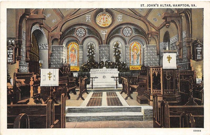 C78/ Hampton Virginia Va Postcard Linen St John's Church Altar Interior