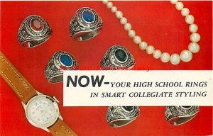 Advertising Postcard, High School Sterling Silver Rings in College Style Promo