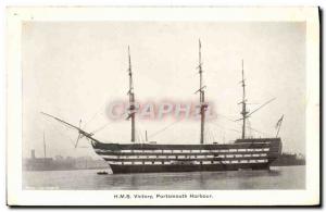 Postcard Old Boat Sailboat HMS Victory in Portsmouth harbor