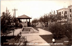 RPPC Postcard Arizona Nogales City Park & Morley Avenue Water Fountain 1950s Z5