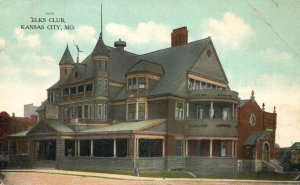 Vintage Postcard 1910's Elks Club Building Kansas City Missouri MO Structure