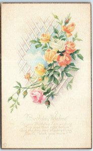 Postcard - Birthday Wishes with Poem and Roses Art Print, Birthday Greeting Card