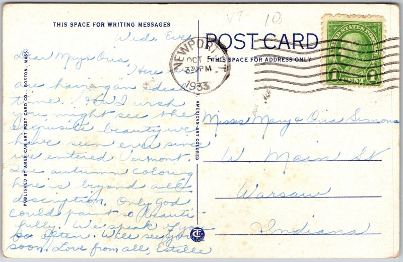 Crescent Beach Vermont VT, 1933 Willoughby Lake, Steep Forested Hills, Postcard