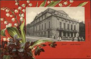 Basel Switzerland Stadt-Theater Deep Red & Floral Border c1900 Postcard