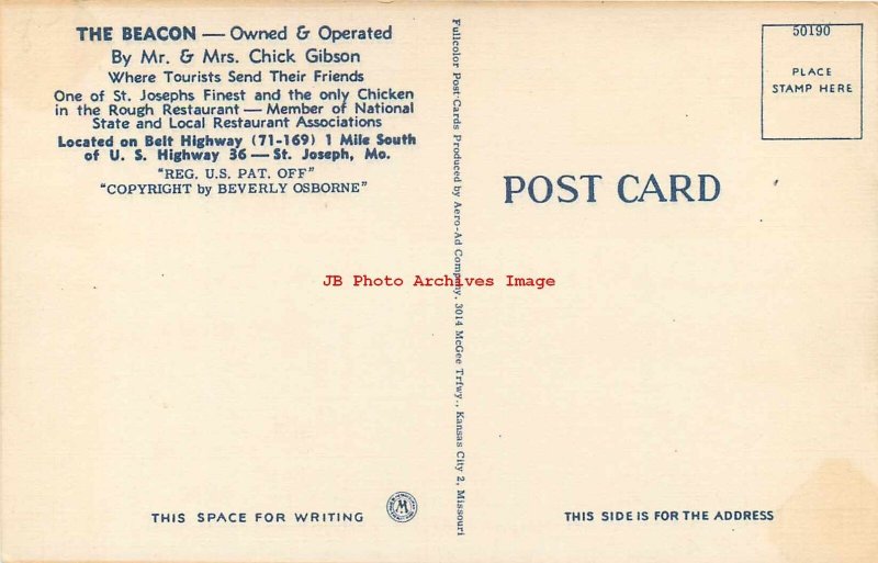 MO, Saint Joseph, Missouri, Beacon Restaurant, Multi-View, Aero Ad Pub No 50190