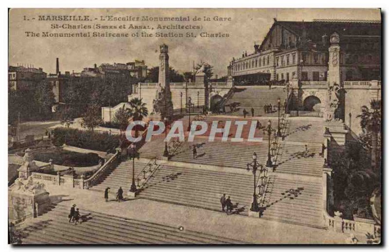 Old Postcard Marseille The monumental staircase of the Gare St Charles