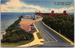 VINTAGE POSTCARD THE UNIVERSITY OF ILLINOIS AT NAVY PIER CHICAGO CURT TEICH 1940