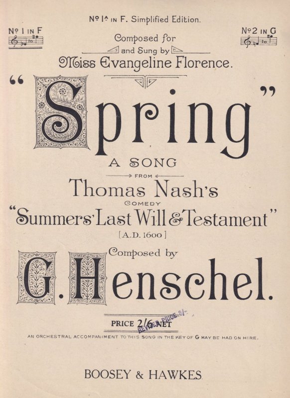 Spring A Song Thomas Nash's Comedy Summer's Last Will & Testament Olde Sheet ...