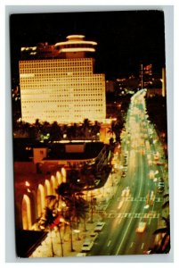 Vintage 1970's Postcard Aerial View Kalakaua Avenue at Night in Waikiki Hawaii