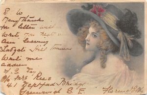 G96/ Interesting Postcard 1904 Artist Signed Pretty Woman Large Hat Artistic