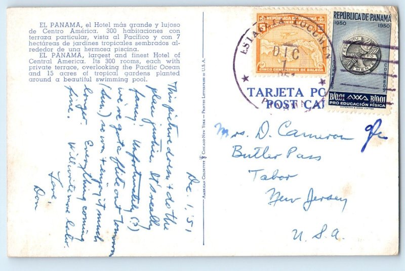 Panama Postcard A Kirkeby Hotel in Panama City 1951 Vintage Posted
