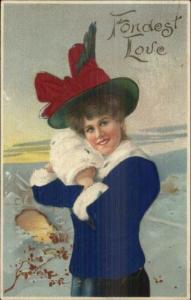 Valentine - Beautiful Woman REAL SILK c1910 Postcard #6
