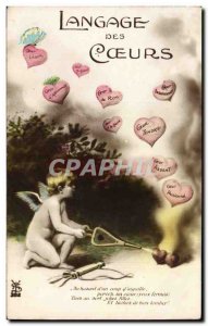 Old Postcard Fantasy Angel Heart hearts of Child Language