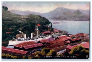 c1910 Japanese Warship in Dock Nagasaki Japan Antique Oilette Tuck Art Postcard