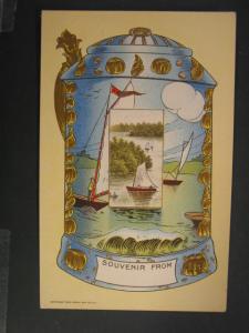 BEER STEIN BORDER SAILING THEME c1910 GILT EMBOSSED PC