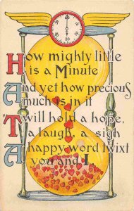 Mighty Little Minute Passage of Time Hour Glass 1910c postcard