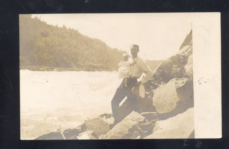 RPPC EVANSVILLE INDIANA RIVER MAN WITH BABY VINTAGE REAL PHOTO POSTCARD