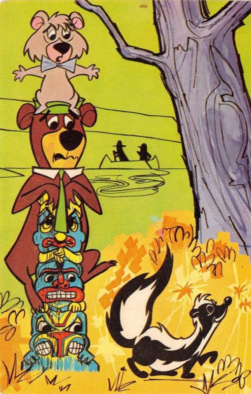 Yogi Bear & Boo-boo, Skunk Kellogg's Camp Cartoon Comic 1968 Vintage Postcard