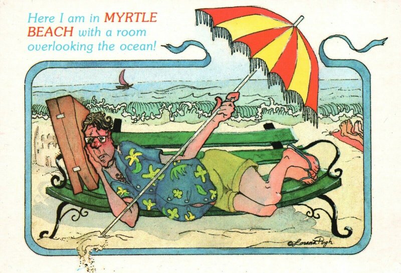 Vintage Postcard Here I am Myrtle Beach Room Overlooking Ocean Comic Greetings