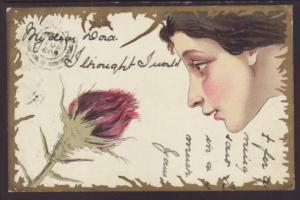 Fantasy Flowers,Woman's Face Postcard 