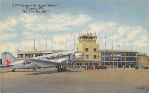 Orlando Municipal Airport Orlando Florida 1940s linen postcard