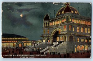 1921 Great Salt Lake Utah UT Vintage Postcard Pavilion Hippodrome Night Building