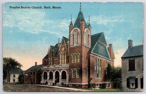 1910's People's Baptist Church Bath Maine Religoius Building Roadway Postcard