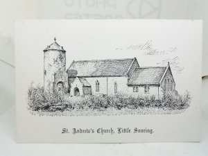 St Andrews Church Little Snoring Norfolk Vintage Art Drawing Sketch Postcard