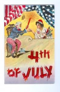 LP22   4th July Fourth postcard, Uncle Sam, Lady Liberty