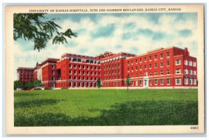 c1940's University Of Kansas Hospitals Building Kansas City Kansas KS Postcard