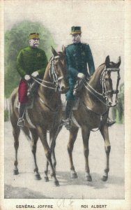 General Joseph Joffre And King Albert Riding Horses WW1 Vintage Postcard 08.37