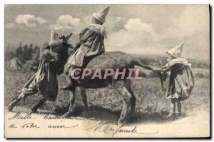 Old Postcard Donkey Mule Children