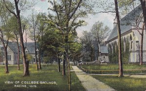 Wisconsin View Of College Grounds Racine Postcard
