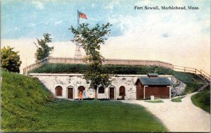 US Army Vintage Patriotic Postcard - Fort Sewell - Marblehead Massachusetts