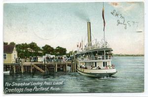 Steamer landing Peaks Island Portland Maine 1907 postcard