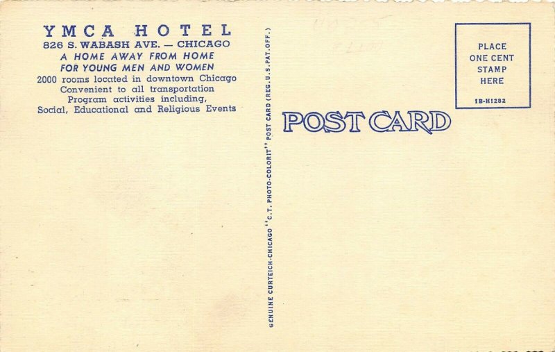 Chicago Illinois 1940s Postcard YMCA Hotel Roof Garden Patio