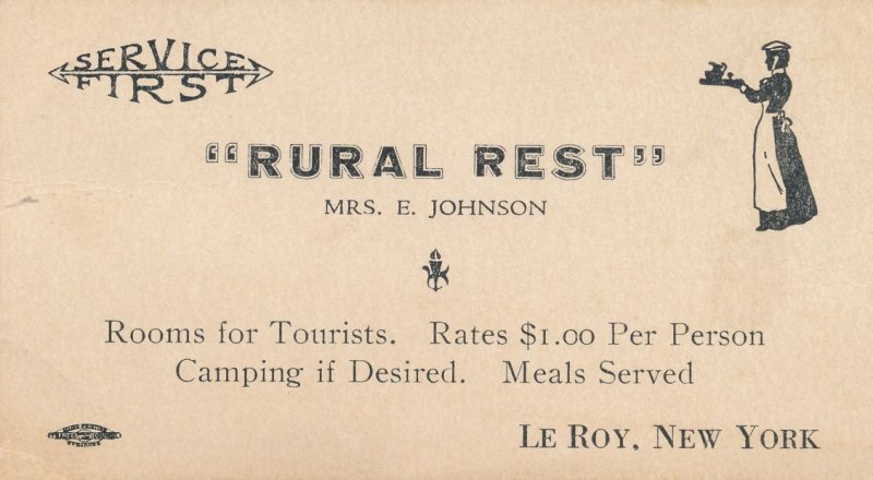 Rural Rest Rooms for Tourists Le Roy New York - Milage Chart Business Trade Card