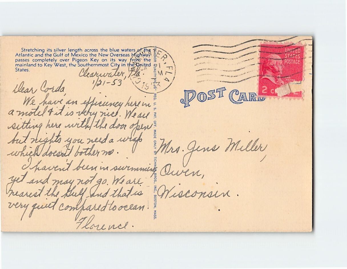 Postcard Seven Miles Overseas Highway Bridge from Pigeon Key, at night