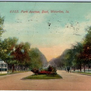 c1910s Waterloo, IA Park Avenue Look East Litho Photo Postcard Vtg Ave Home A62