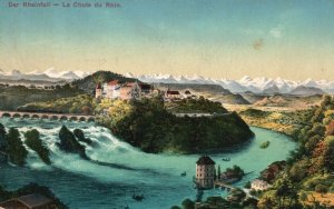 Vintage Postcard 1910's Der Rheinfall La Chute De Rhin Falls Island Switzerland