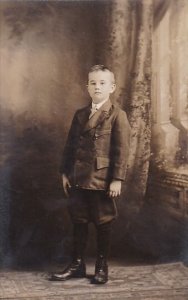 Young Boy Posing John D Campbell 8 Years 9 Months Old Real Photo