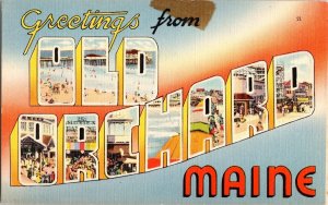 Old Orchard Maine Greetings Vintage Linen Postcard Beach Swimming Unused UNP Vtg 