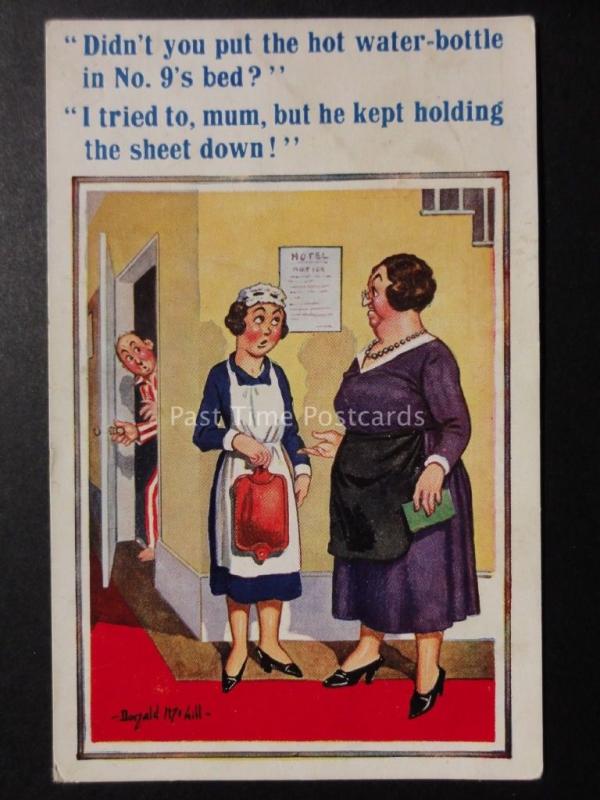 Donald McGill Comic PC MAID DIDNT YOU OUT THE HOT WATER BOTTLE IN BED?..1930's