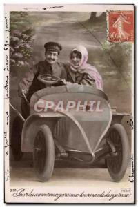 Postcard Old Woman Automotive