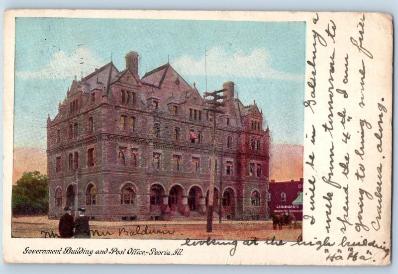 Peoria Illinois IL Postcard Government Building And Post Office 1908 Antique